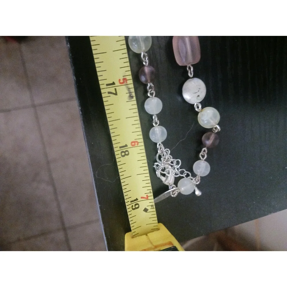 NY New York & Company Double Strand Beaded Statement Necklace Silver Tone Mauve